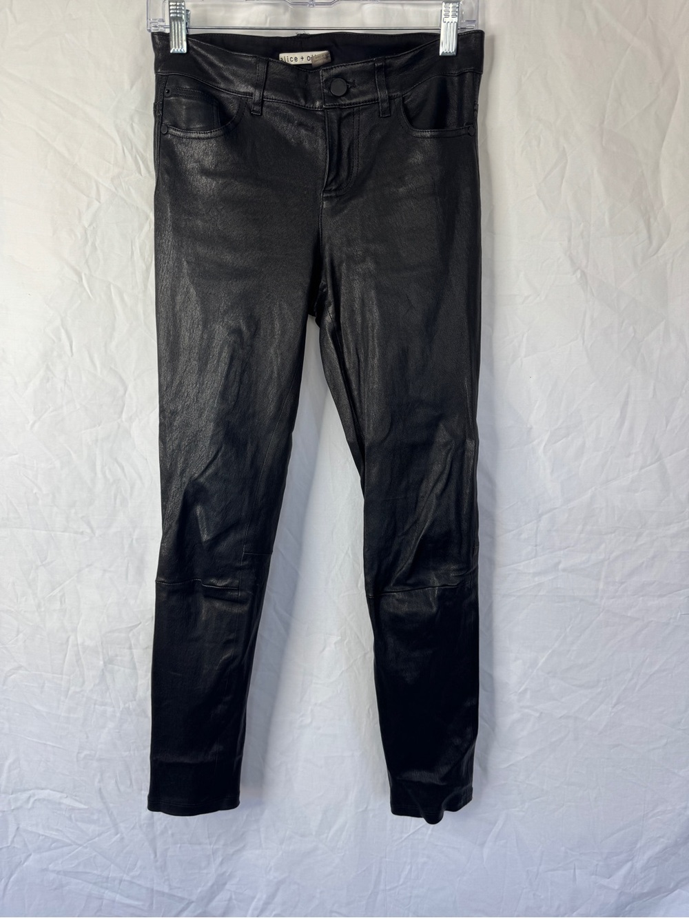 Alice + Olivia Black Lamb Leather Skinny Pants